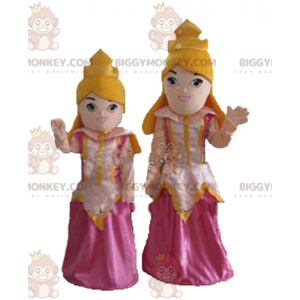 BIGGYMONKEY's mascotte van blonde prinsessen in roze jurken -