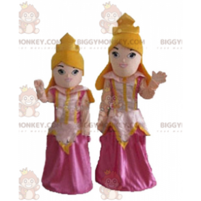 BIGGYMONKEY™s mascot of blonde princesses in pink dresses -