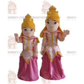 Duo de mascottes BIGGYMONKEY™ de princesses blondes en robe