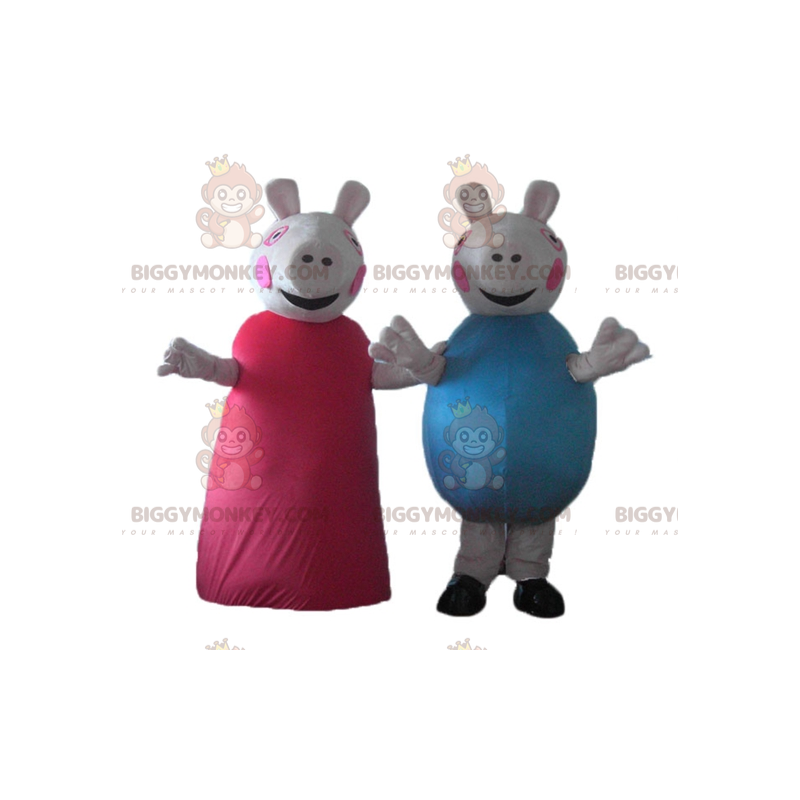 BIGGYMONKEY™s mascot pigs one in red dress the other in blue -