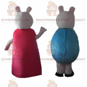 BIGGYMONKEY™s mascot pigs one in red dress the other in blue -