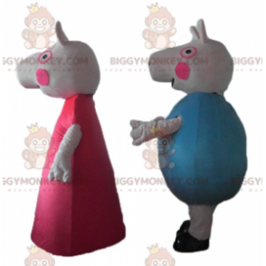 BIGGYMONKEY™s mascot pigs one in red dress the other in blue -