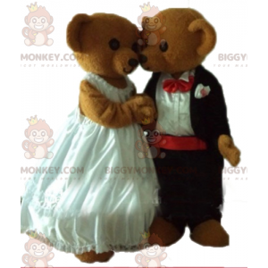 2 Maskottchen-Teddybären von BIGGYMONKEY™ in Hochzeitskleidung