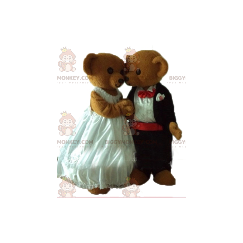 2 BIGGYMONKEY's mascotte teddyberen gekleed in trouwkleding -