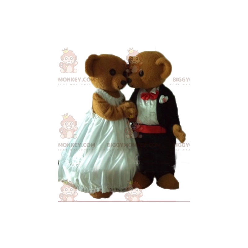 2 Maskottchen-Teddybären von BIGGYMONKEY™ in Hochzeitskleidung