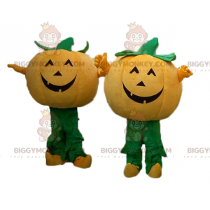 2 BIGGYMONKEY™s mascotte van oranje en groene pompoenen voor