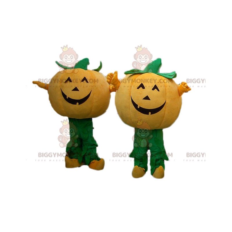 2 BIGGYMONKEY™ mascotte di zucche arancioni e verdi per