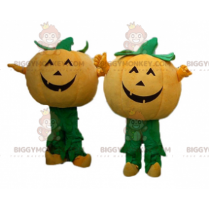 2 maskot BIGGYMONKEY™ z oranžových a zelených dýní na Halloween