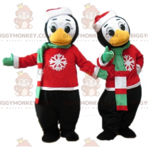 2 mascotes de pinguim do BIGGYMONKEY™ em trajes de inverno –