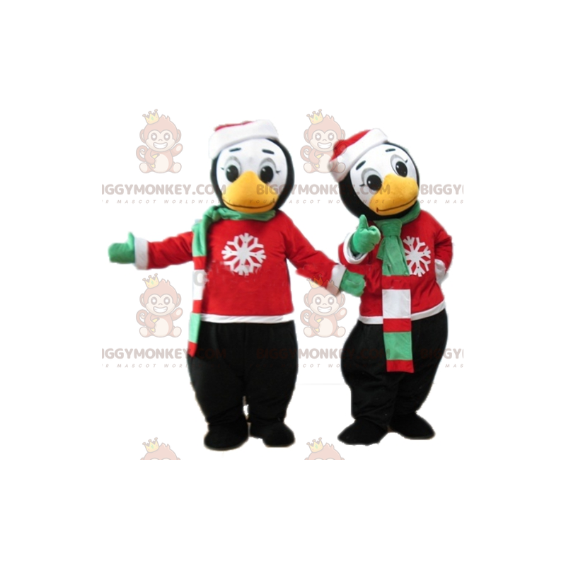 Duo de mascottes BIGGYMONKEY™ de pingouins en tenue hivernale -