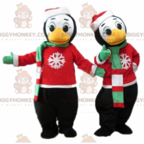 2 BIGGYMONKEY™s penguin mascots in winter outfits -