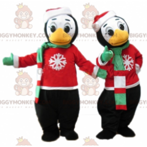 2 mascotes de pinguim do BIGGYMONKEY™ em trajes de inverno –