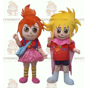 2 BIGGYMONKEY™s kids mascot a redhead girl and a blonde boy –