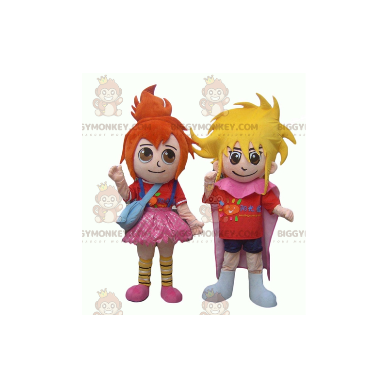 2 BIGGYMONKEY™s kids mascot a redhead girl and a blonde boy –