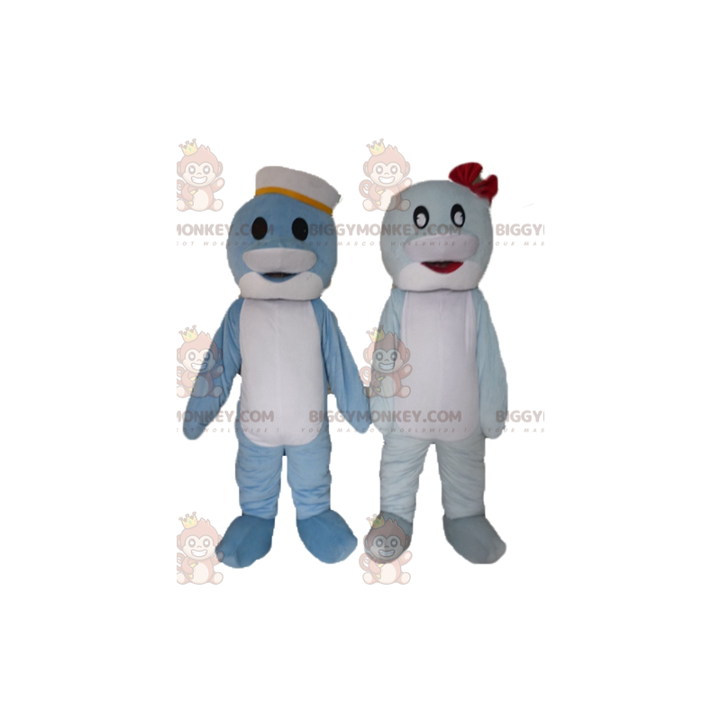 2 BIGGYMONKEY™s blue and white fish dolphins mascot –