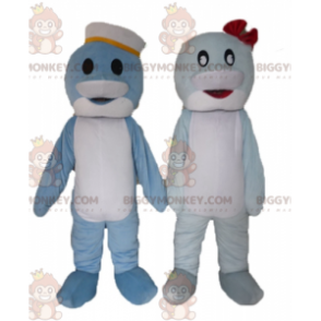 2 mascotte delfini pesce blu e bianco di BIGGYMONKEY™ -