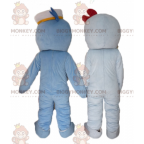 2 BIGGYMONKEY's blauwe en witte vis dolfijnen mascotte -