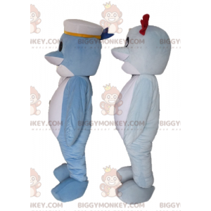 2 BIGGYMONKEY™s blau-weißes Fisch-Delfin-Maskottchen -