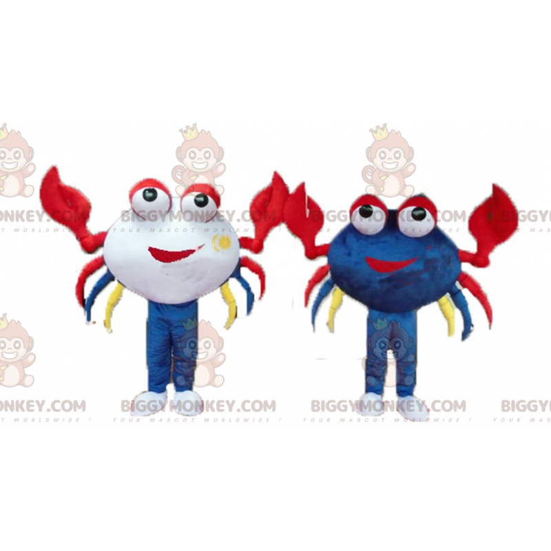 2 BIGGYMONKEY™s mascota de cangrejos muy coloridos y sonrientes