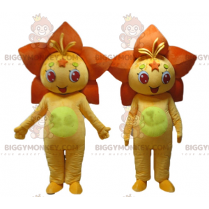 Duo de mascottes BIGGYMONKEY™ de fleurs orange et jaunes de