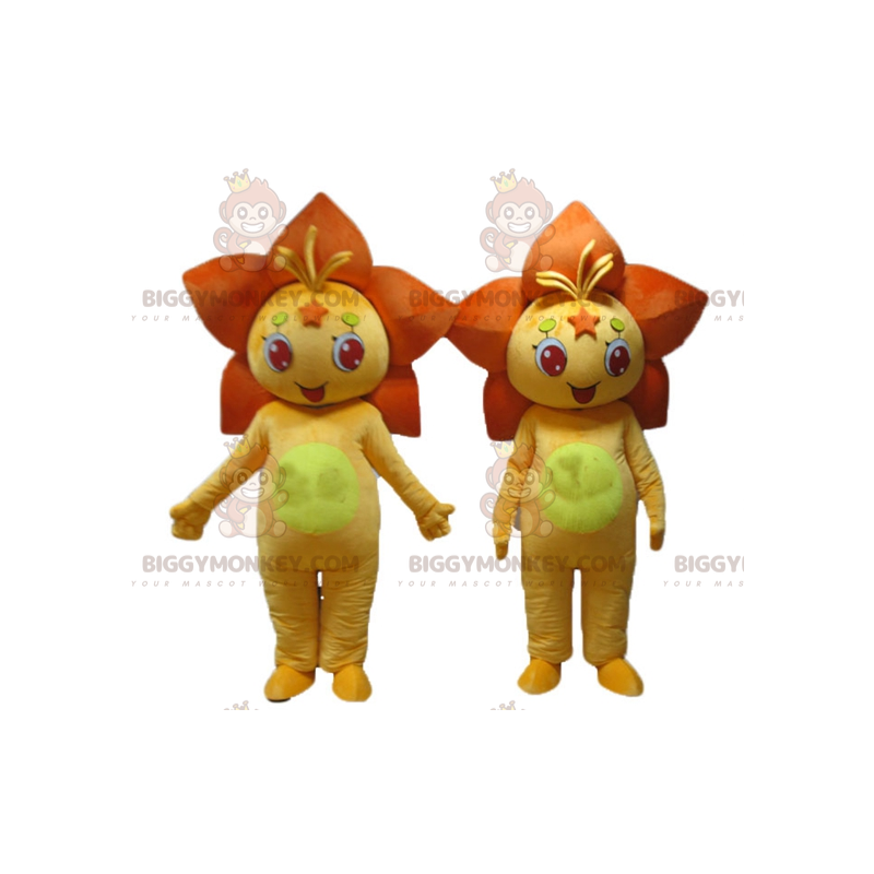 2 BIGGYMONKEY™s orange og gule liljeblomstmaskot -