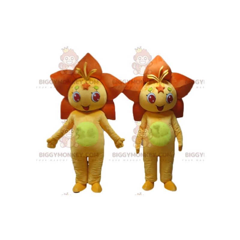 Duo de mascottes BIGGYMONKEY™ de fleurs orange et jaunes de