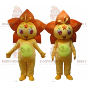 Duo de mascottes BIGGYMONKEY™ de fleurs orange et jaunes de