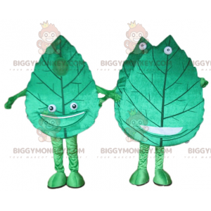 2 BIGGYMONKEY™s riesige lächelnde grüne Blattmaskottchen -