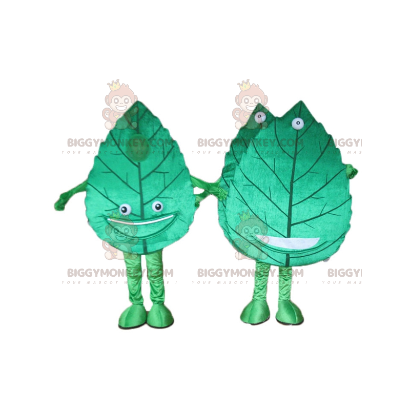 2 BIGGYMONKEY™s giant smiling green leaf mascots –