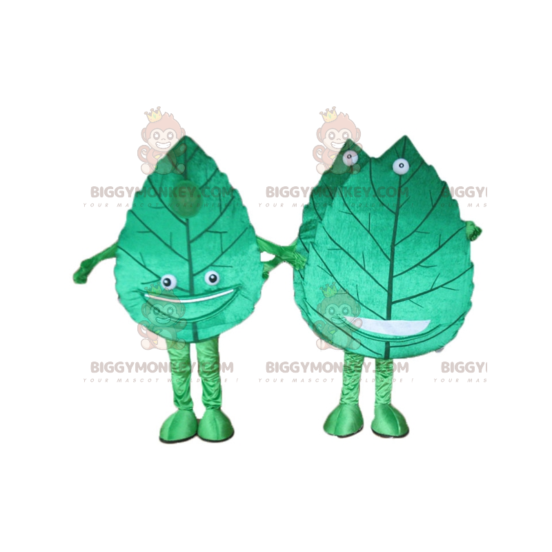 2 mascotas gigantes sonrientes de hoja verde de BIGGYMONKEY™ -