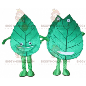 2 mascotas gigantes sonrientes de hoja verde de BIGGYMONKEY™ -