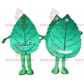 2 mascotte giganti sorridenti a foglia verde di BIGGYMONKEY -