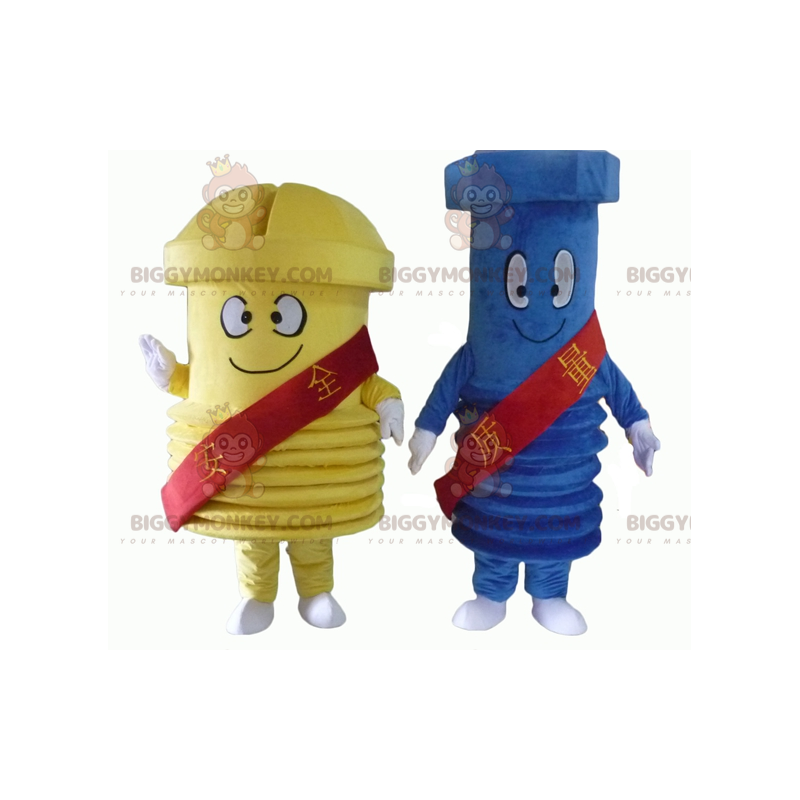 2 mascotte BIGGYMONKEY™ di viti giganti una blu e una gialla -