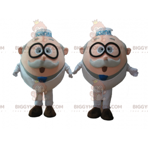 2 BIGGYMONKEY's mascotte oude mannen wetenschappers met bril -