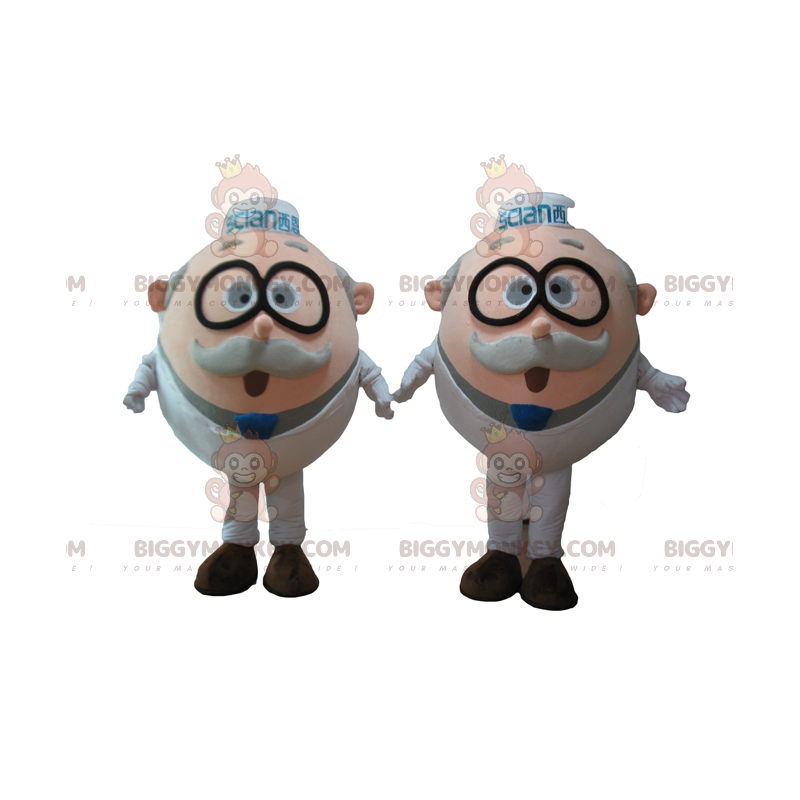 2 BIGGYMONKEY™s mascot old men scientists with glasses -