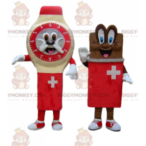 2 BIGGYMONKEY™s maskot et schweizisk ur og chokoladebar -