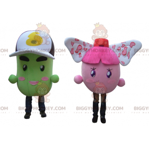 2 mascotte BIGGYMONKEY™ di figure colorate di patate rosa e