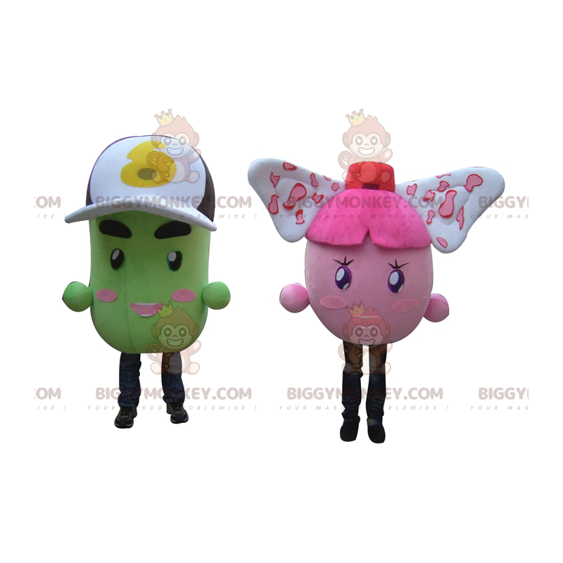 2 mascotas BIGGYMONKEY™s de coloridas figuras de papas rosas y