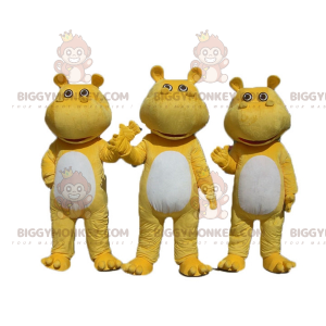 3 BIGGYMONKEY™s mascotte van gele en witte nijlpaarden -
