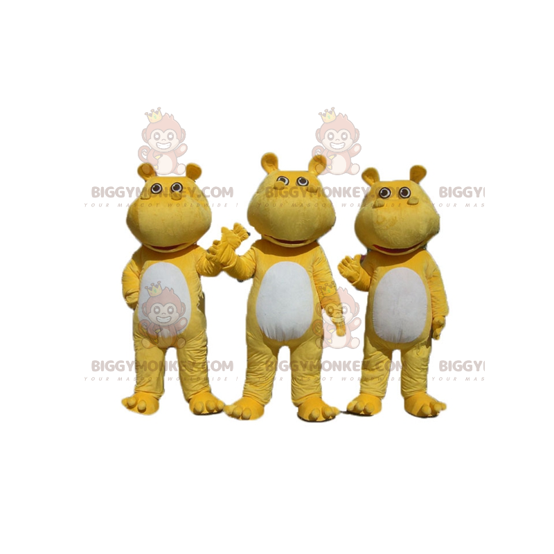 3 mascottes BIGGYMONKEY™ d'hippopotames jaunes et blancs -