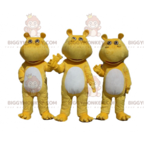 3 mascote de hipopótamos amarelos e brancos do BIGGYMONKEY™ –