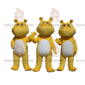 3 mascottes BIGGYMONKEY™ d'hippopotames jaunes et blancs -