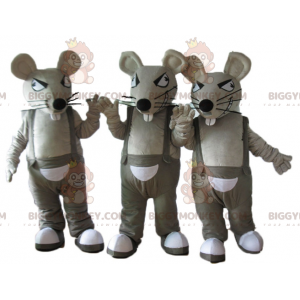 3 BIGGYMONKEY™s mascote cinza e ratos brancos de macacão –