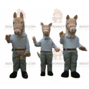 3 mascottes BIGGYMONKEY™ de chevaux habillés d'une chemise et