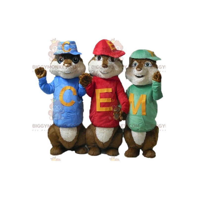 3 mascotes de esquilo BIGGYMONKEY™ de Alvin e os Esquilos –
