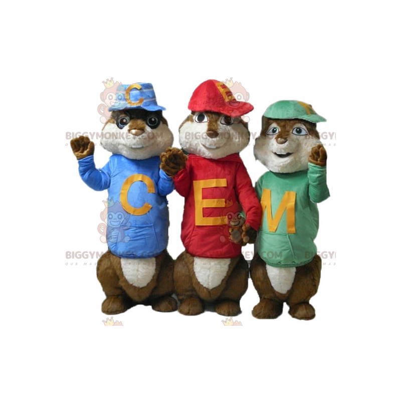 3 mascottes BIGGYMONKEY™ d'écureuils d'Alvin et les Chipmunks -