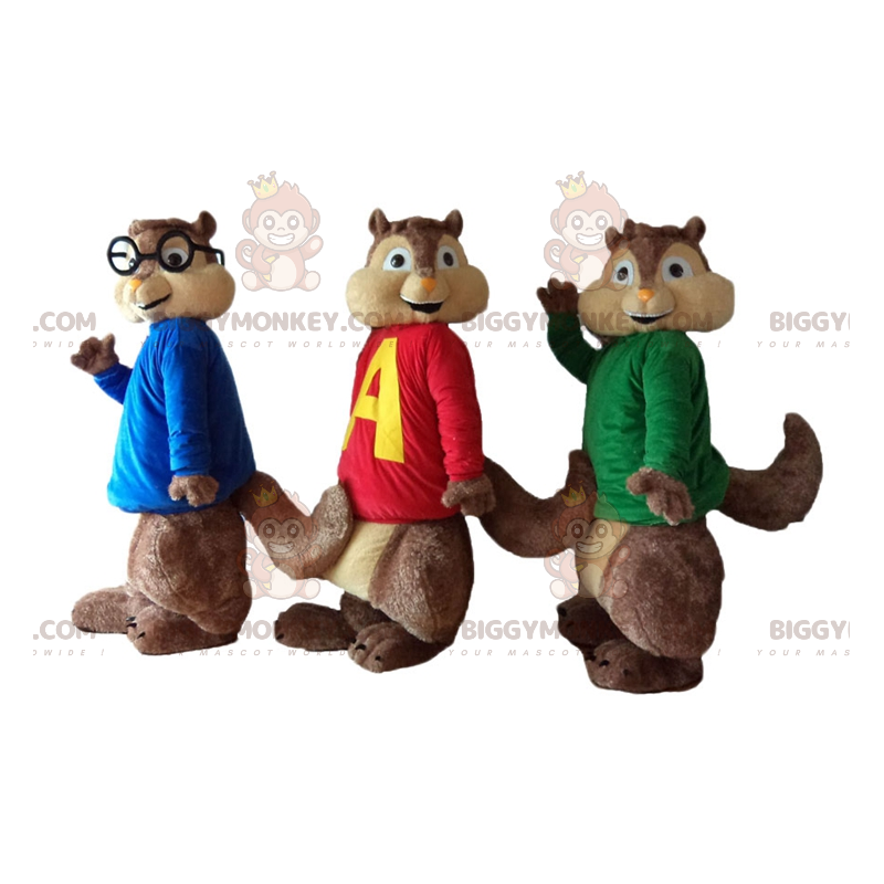 3 BIGGYMONKEY™s ekorrmaskotar från Alvin and the Chipmunks -