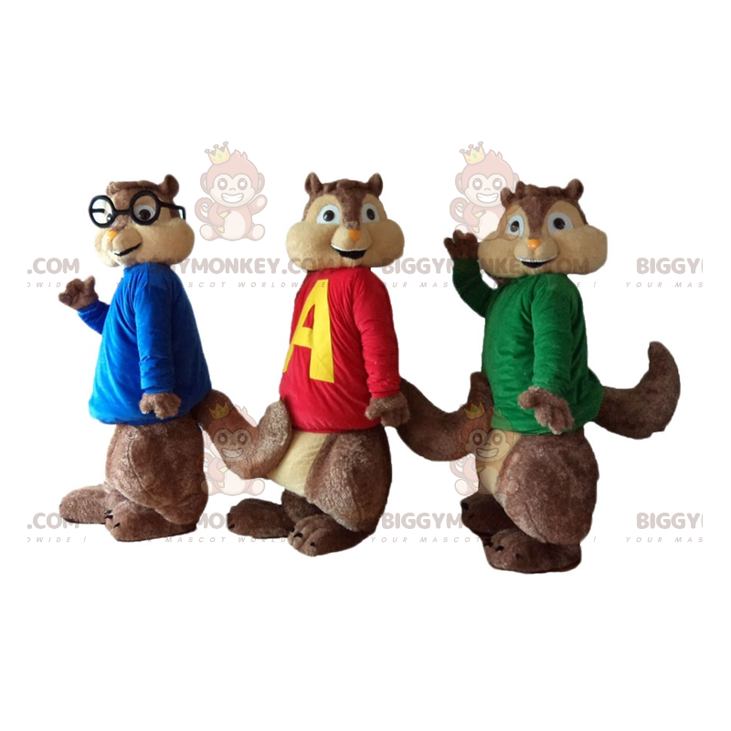 3 mascotes de esquilo BIGGYMONKEY™ de Alvin e os Esquilos –