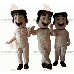 3 mascotte da uomo baffuto completamente nudo di BIGGYMONKEY -