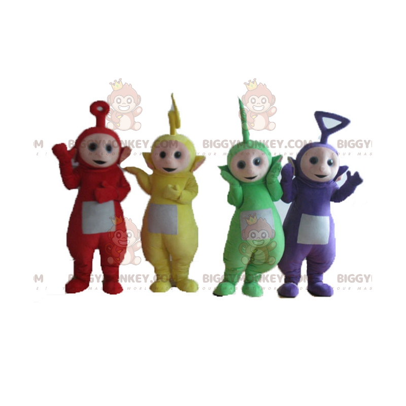 4 mascottes BIGGYMONKEY™ des Télètubbies personnages colorés de